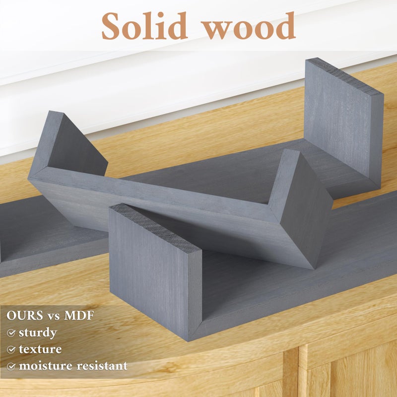 SRIWATANA Floating Shelves Wall Mounted, Solid Wood Wall Shelves, Weathered Grayâ€¦ - Image 5